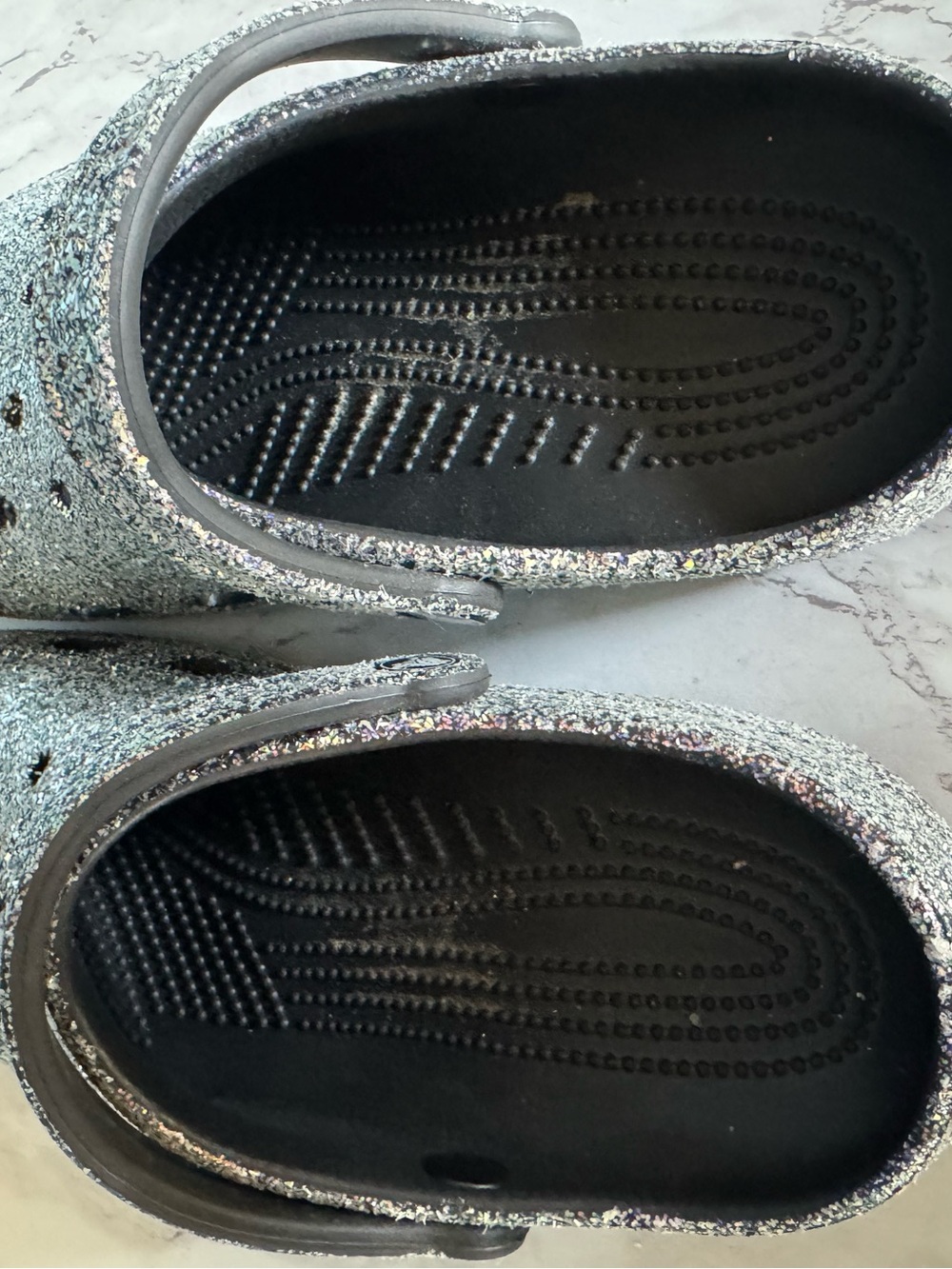 Crocs Glitter Clogs Silver Rainbow 🌈 Womens 8 Sparkle Casual Comfort - Picture 10 of 13